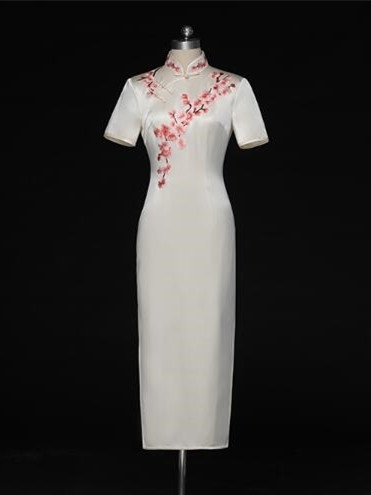 白色红梅刺绣旗袍